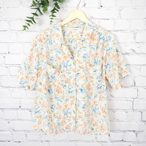 Vintage Floral Button Up Blouse Pastel‎ Size XL Alfred Dunner